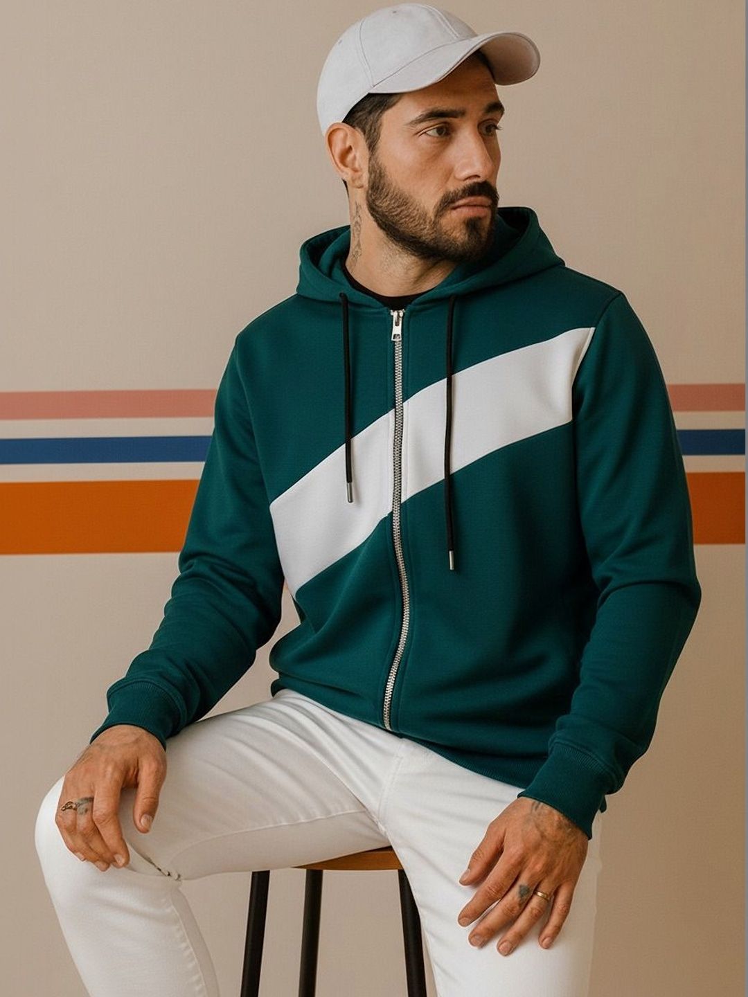 Mobox Men Colourblocked Hooded T-shirt
