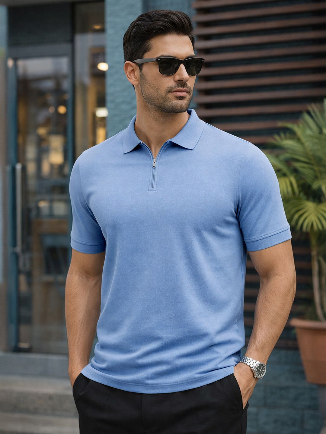 VEIRDO Men Polo Collar Pure Cotton T-shirt