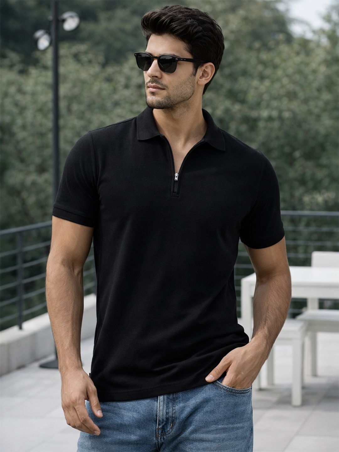 VEIRDO Men Polo Collar Pure Cotton T-shirt