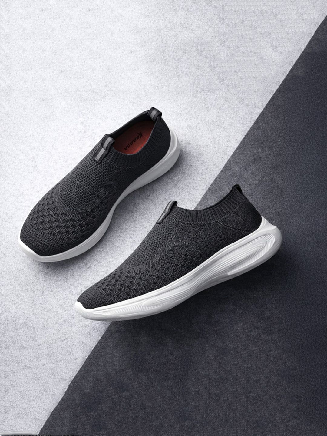KRAASA Knit Grey Textile Slip-On Walking Shoes