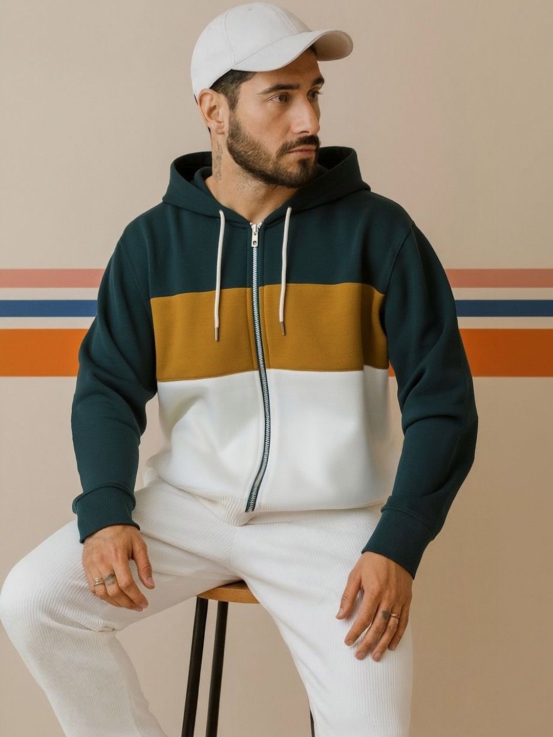 Mobox Men Colourblocked Hooded Pockets T-shirt
