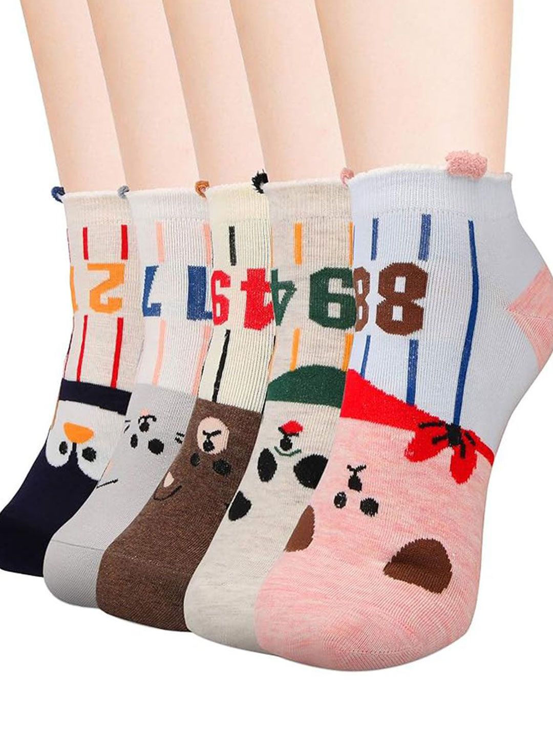 EL REGALO Women Pack Of 5 Patterned Ankle Length Acrylic Socks