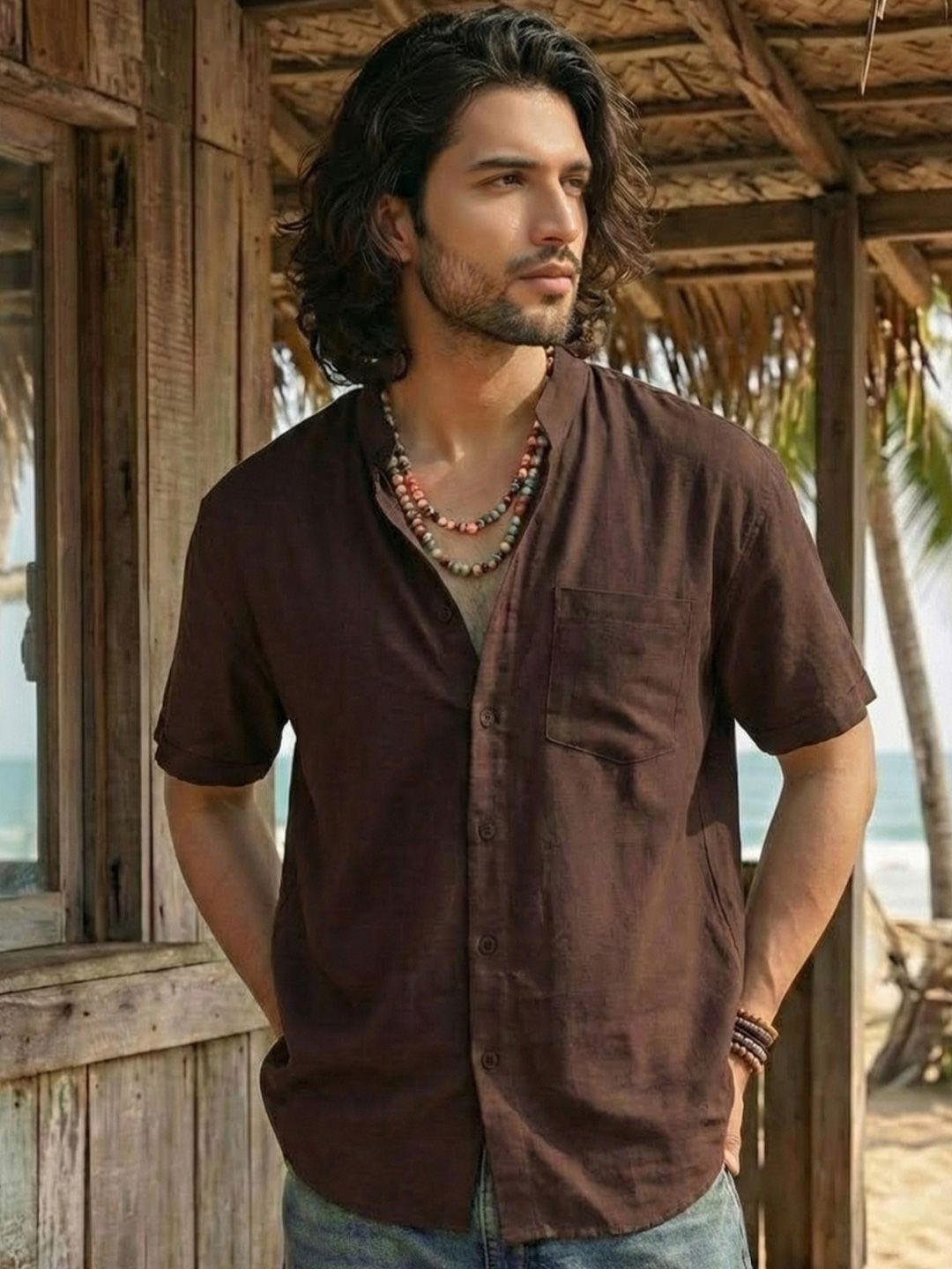 Boholyfe Kairo Cocoa Organic Cotton Short Sleeves Relaxed Fit Shirt
