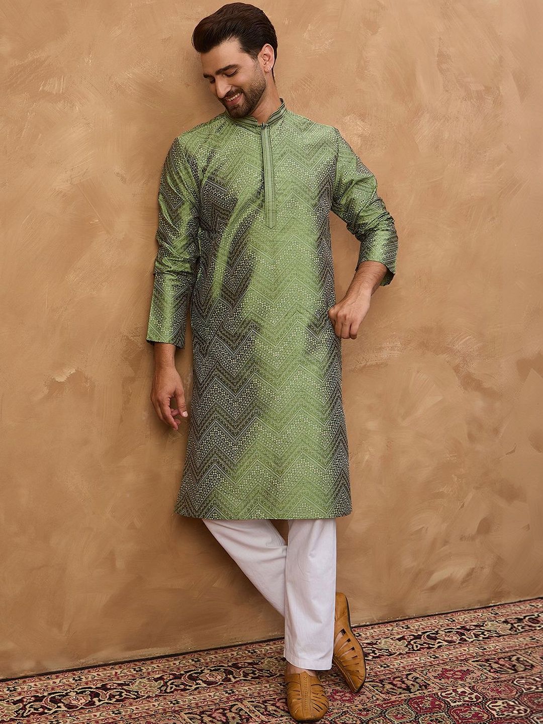 House of Pataudi Printed Blended Mandarin Collar Straight Kurtas