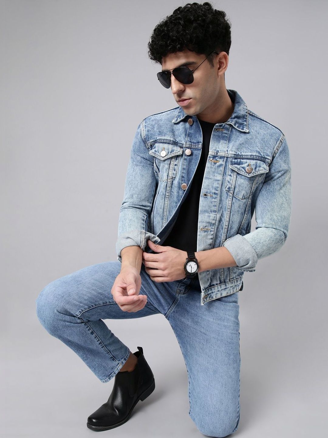 CINOCCI Men Washed Denim Jacket