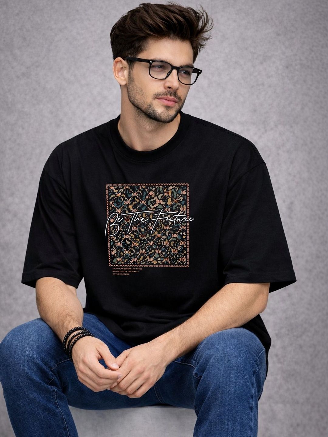 Men Printed T-shirt Moda Rapido Men Printed Drop-Shoulder Sleeves T-shirt