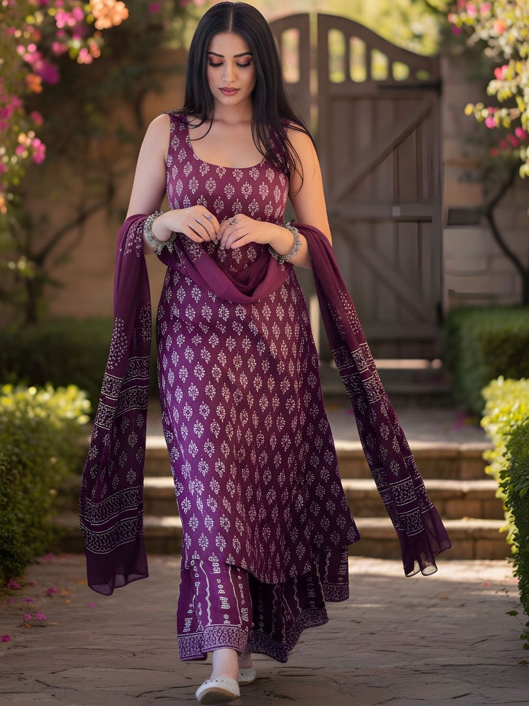 KALINI KALINI Women Ethnic Motifs Printed Regular Kurta with Palazzos & With Dupatta