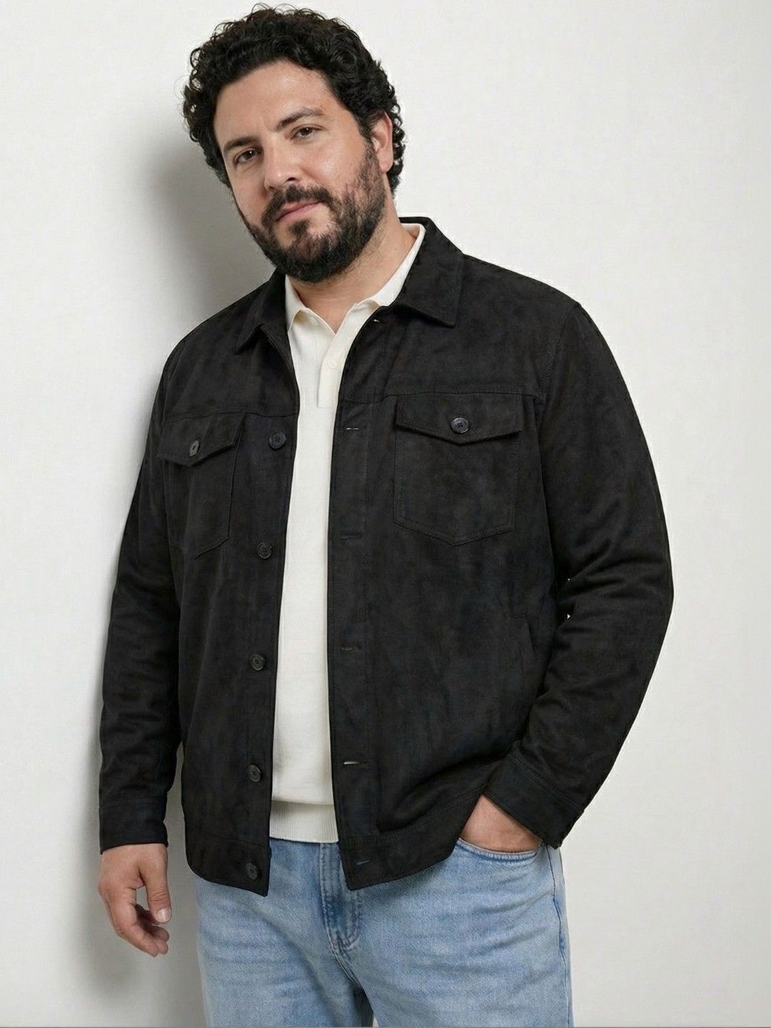 UNSTD Men Plus Size Casual Suede Jacket