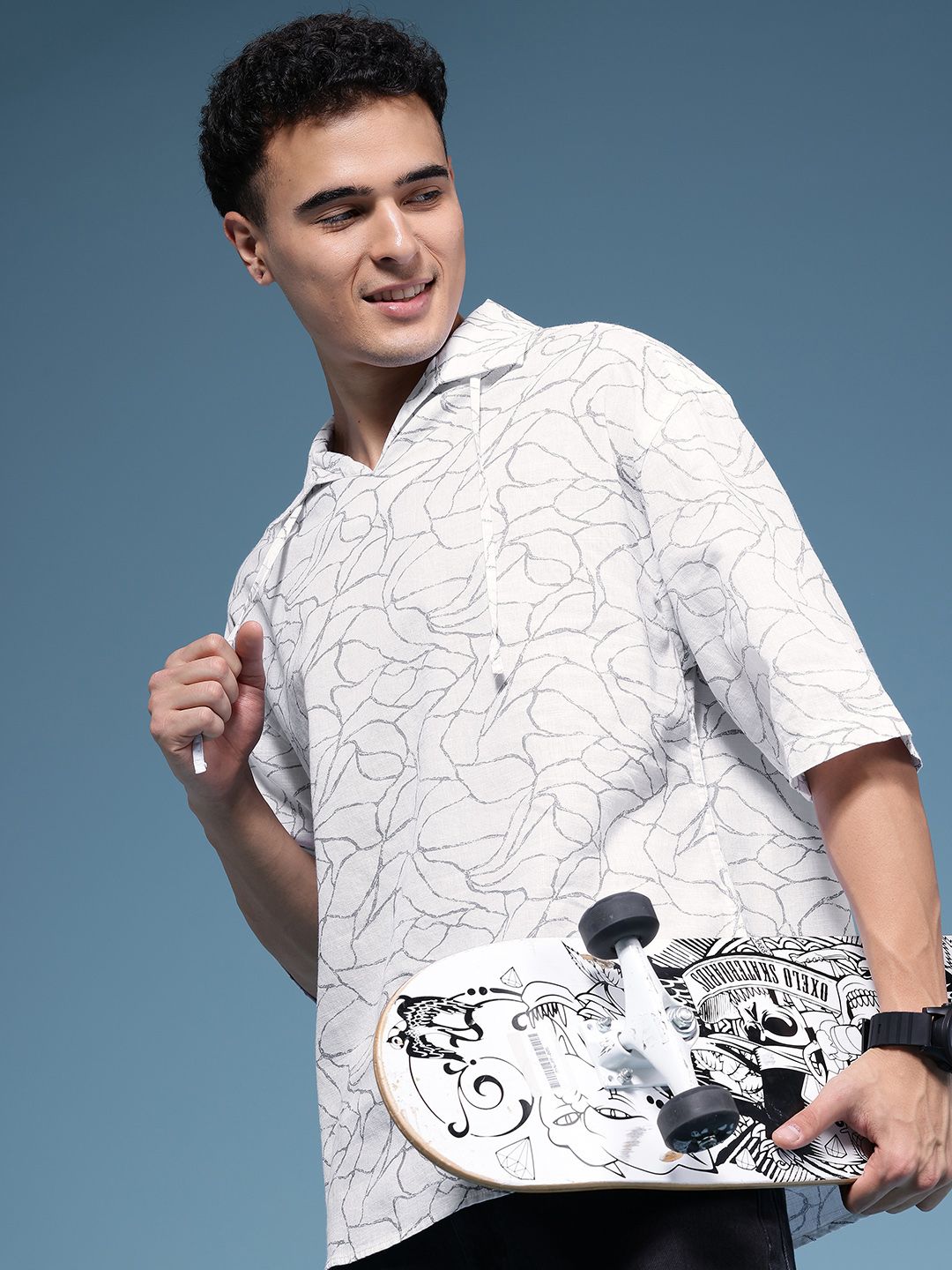 HERE&NOW Abstract Printed Drop-Shoulder Sleeves Casual Shirt