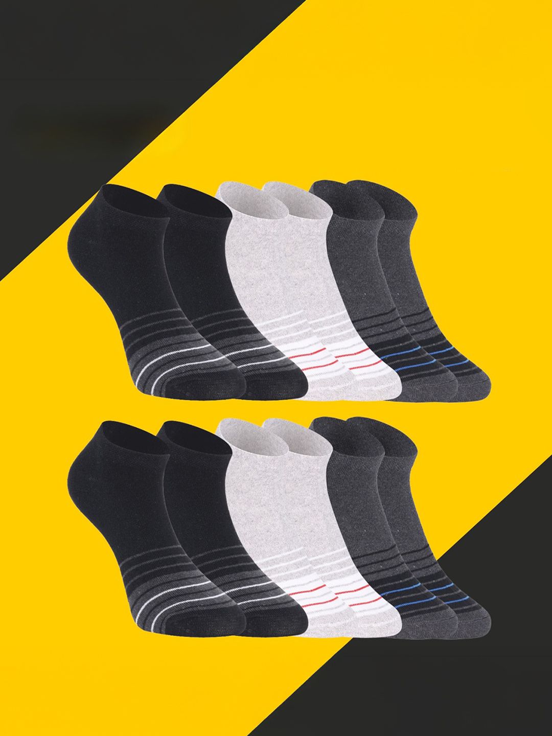 HEBTROCO Unisex Pack Of 6 Striped Ankle Length Socks