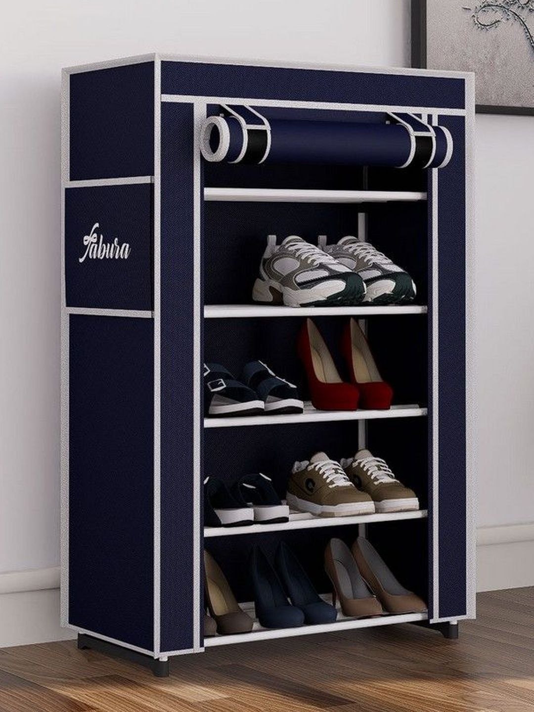 Fabura Navy blue & White 5-Layers Water Resistance Shoe Rack
