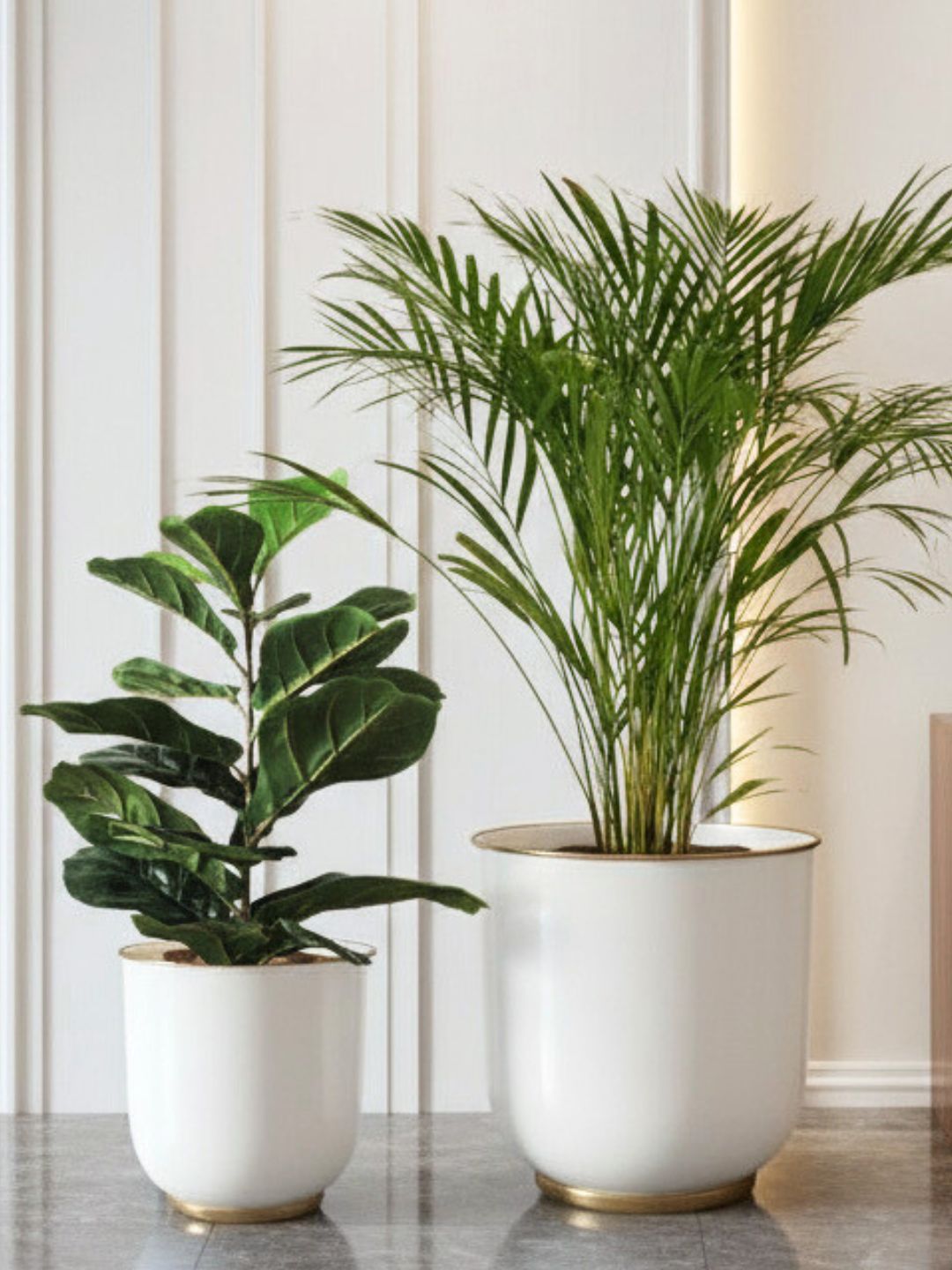 BEHOMA Set of 2 White Floor Metal Planters