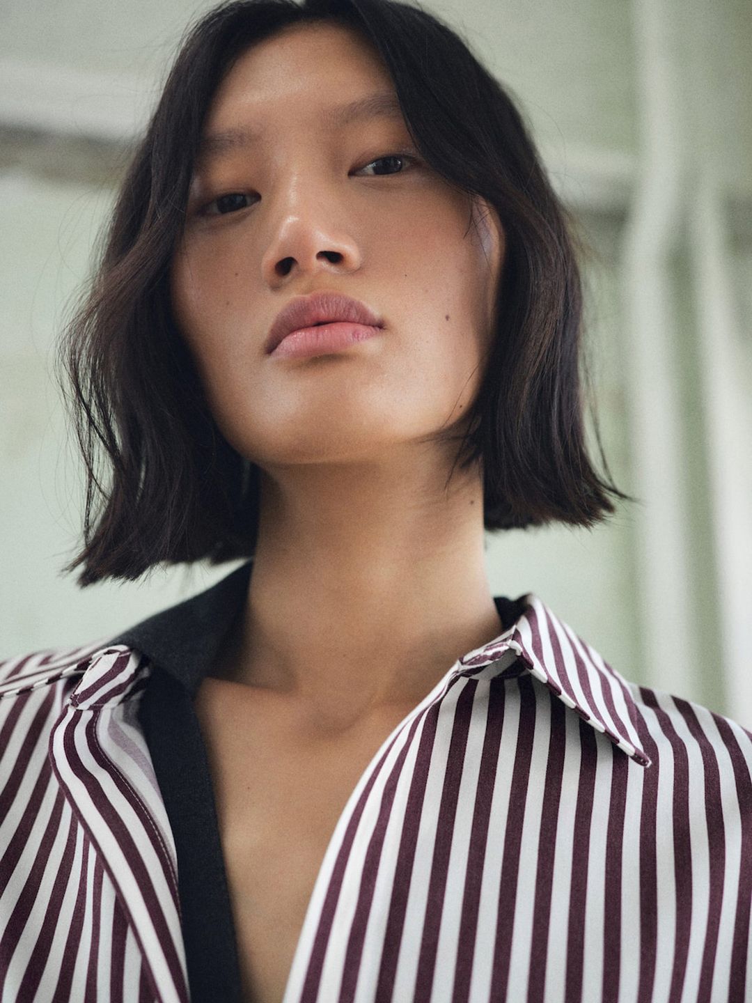 Vertical Striped Spread Collar Longline Oversized Shirt