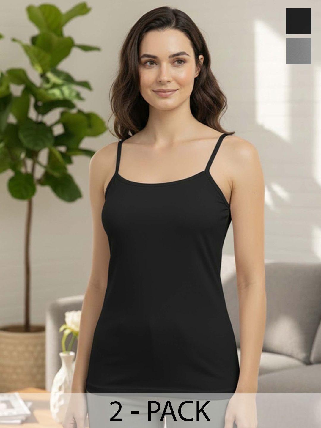 SHOPPY VILLA Pack of 2 Seamless Lightly Padded Camisoles