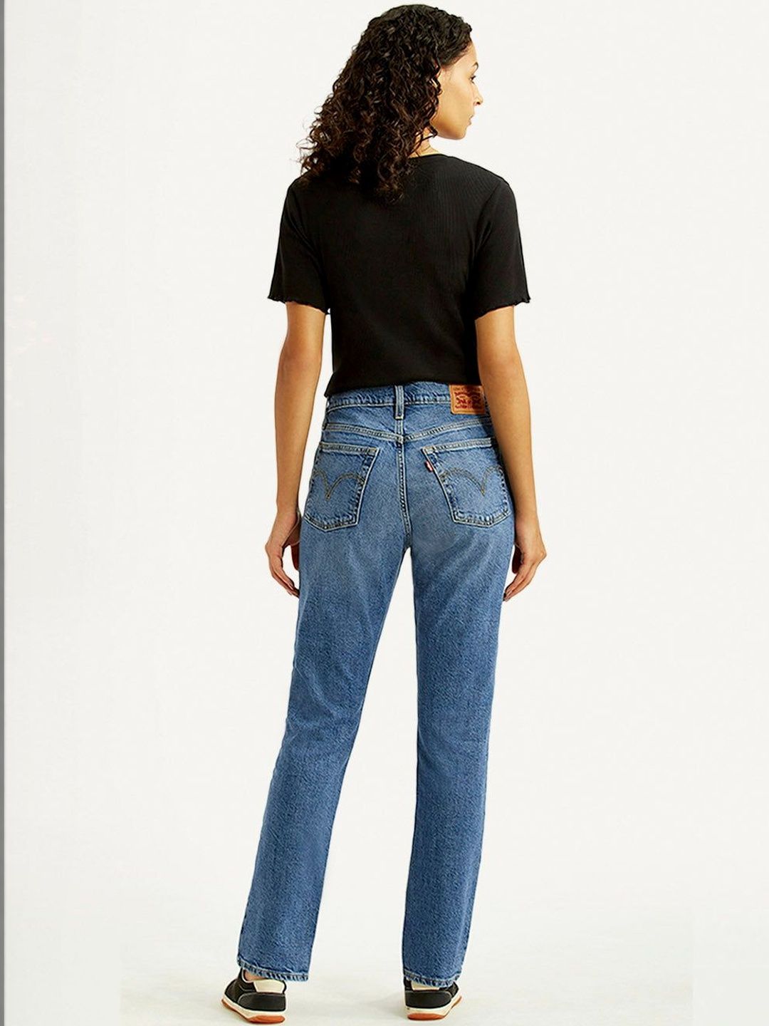 Mid Rise Wedgie Straight Fit Blue Jeans