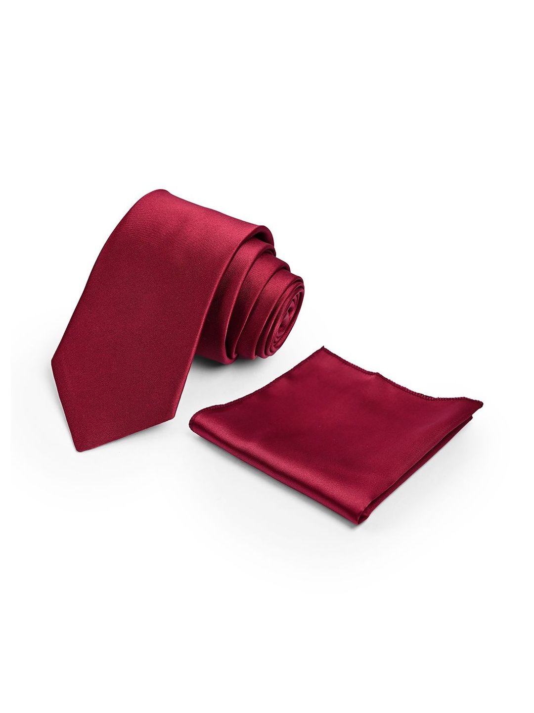Cazzano Men Maroon Solid Tie With Pocket Square