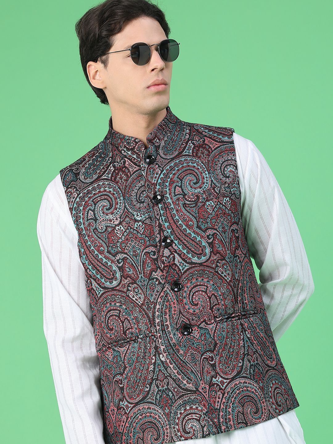 V-Mart Printed Polyester Woven Nehru Jackets