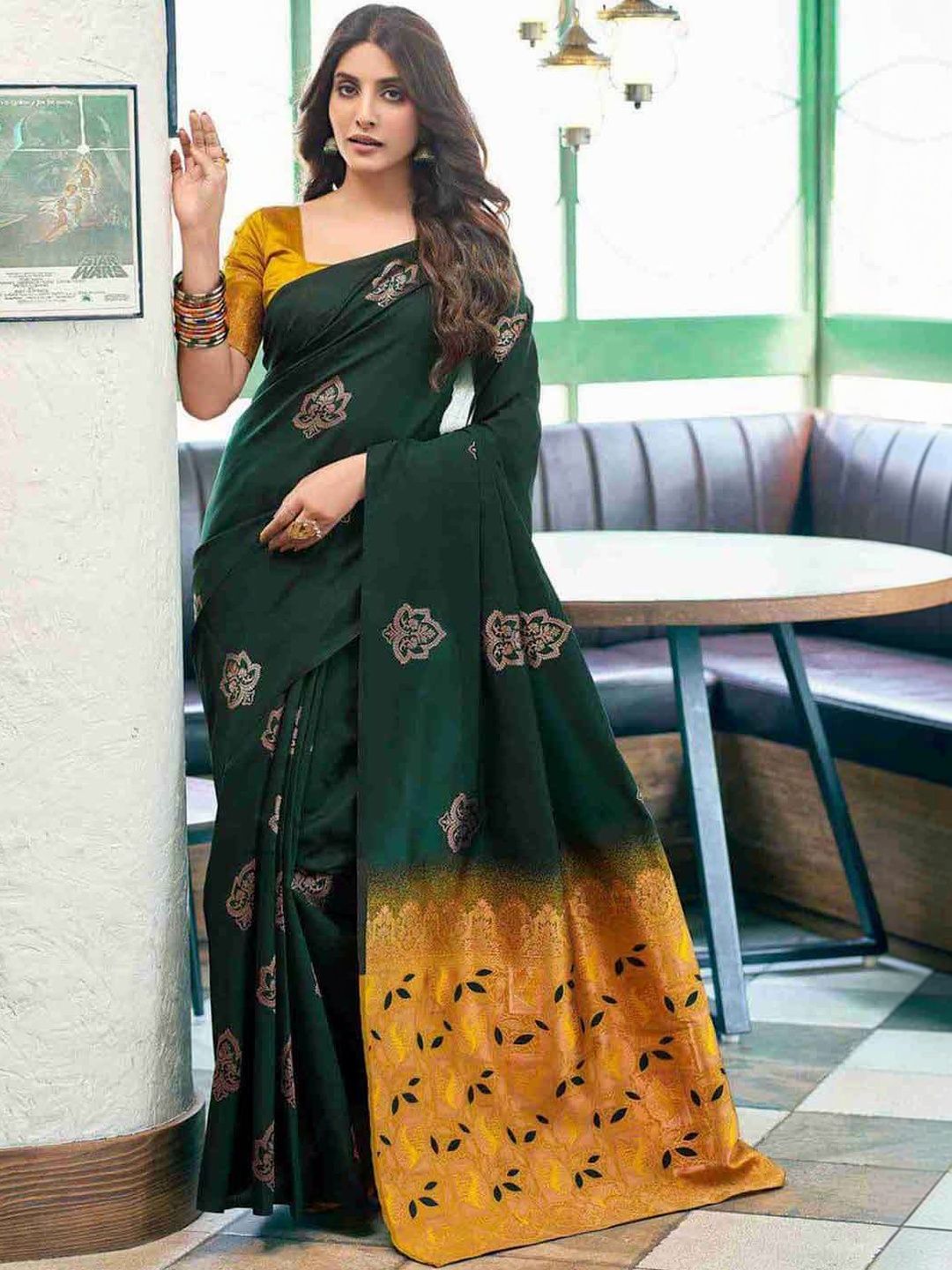 Urban Pallu Ethnic Motifs Embroidered Silk Blend fwd Saree
