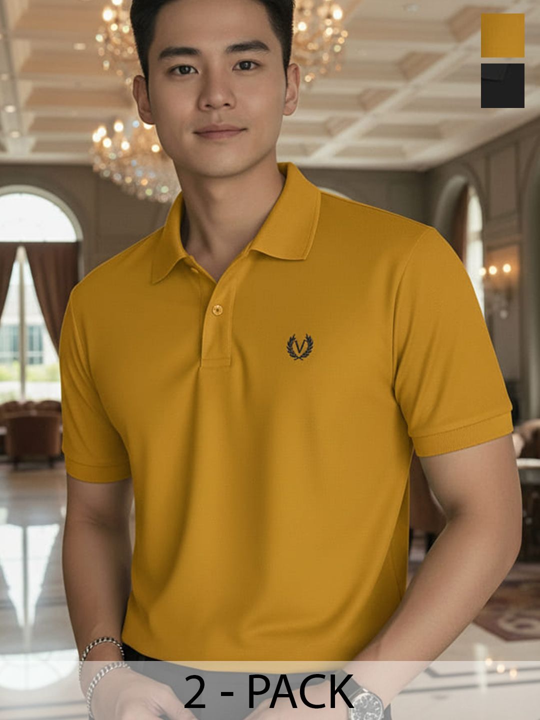 MACK JONNEY Men Brand Logo 2 Polo Collar T-shirt