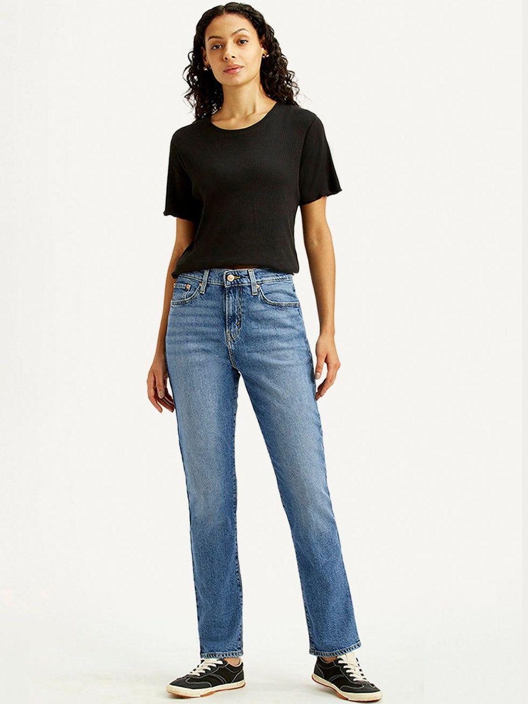 Mid Rise Wedgie Straight Fit Blue Jeans
