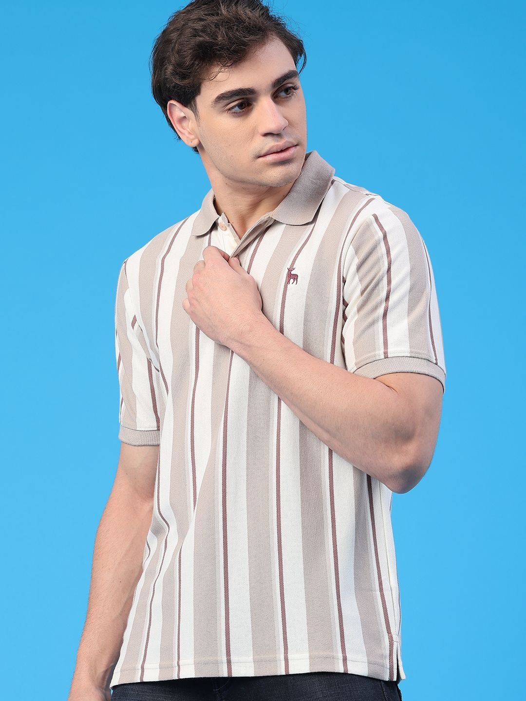 V-Mart Men Striped Polo Collar T-shirt