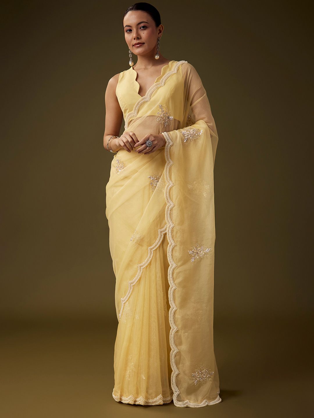 KALKI Fashion KALKI Fashion Embellished Embroidered Organza Saree
