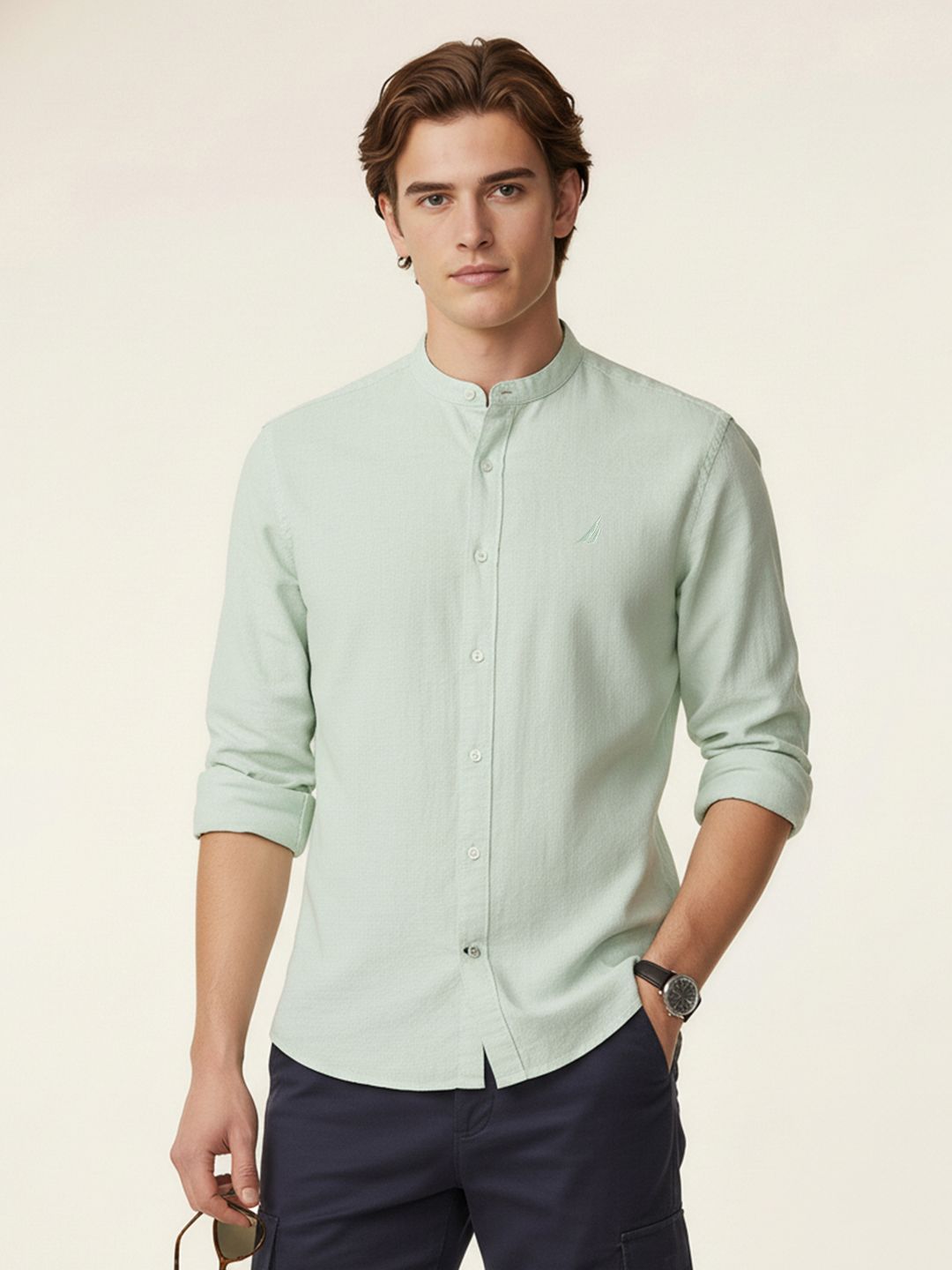 Nautica Pure Cotton Textured Slim Fit Casual Shirt