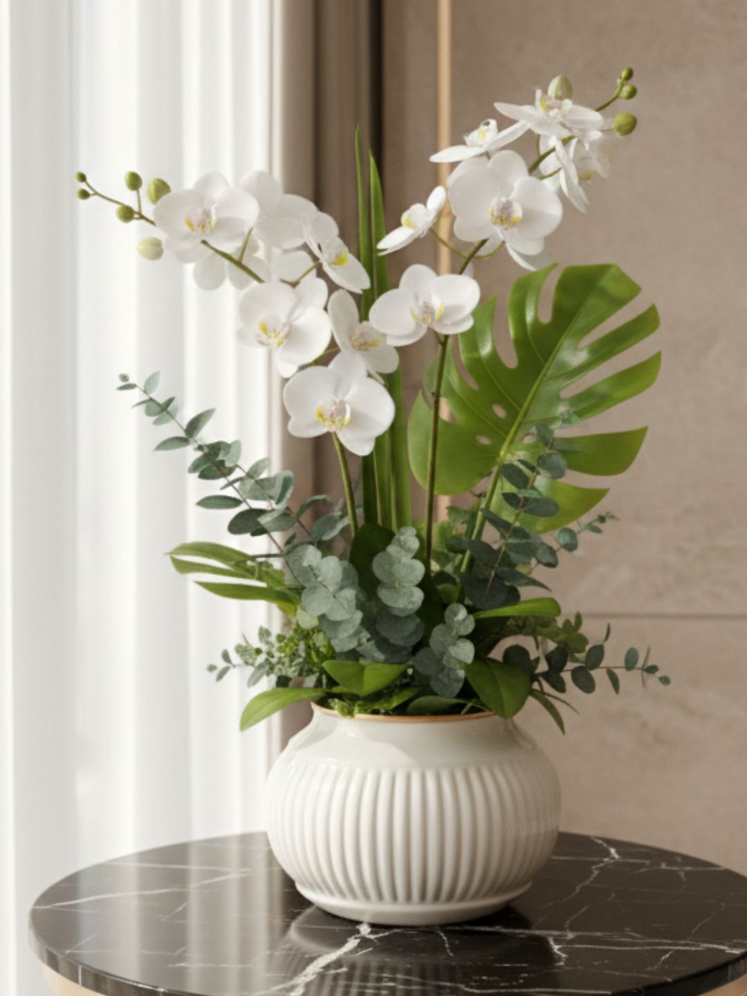 BEHOMA White Hammered Matki Style Metal Plant Pot