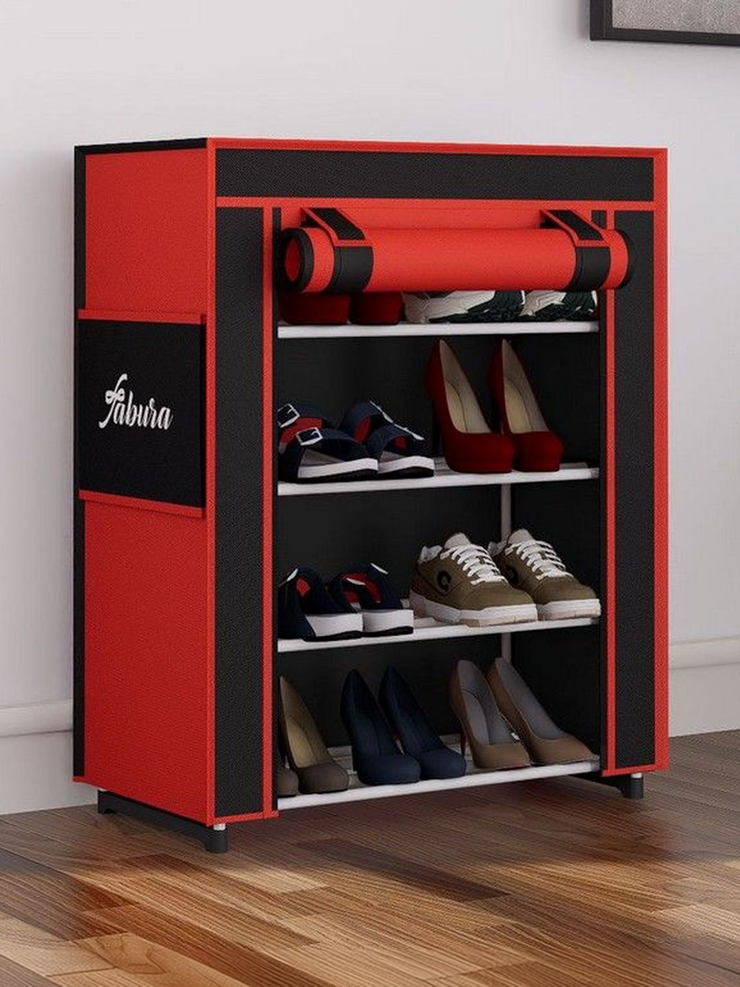 Fabura Red & White 4-Layers Water Resistance Shoe Rack