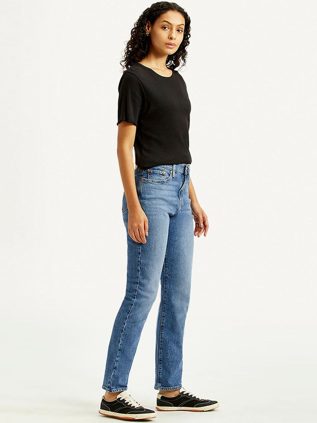 Mid Rise Wedgie Straight Fit Blue Jeans