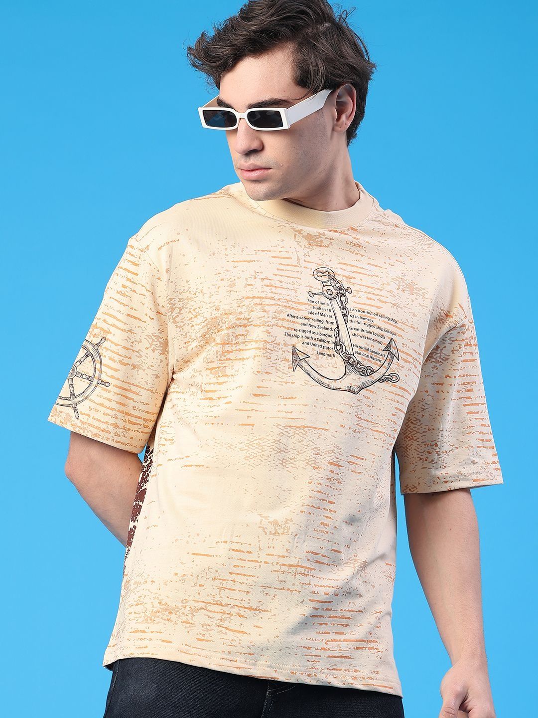 V-Mart Men Printed Drop-Shoulder Sleeves T-shirt