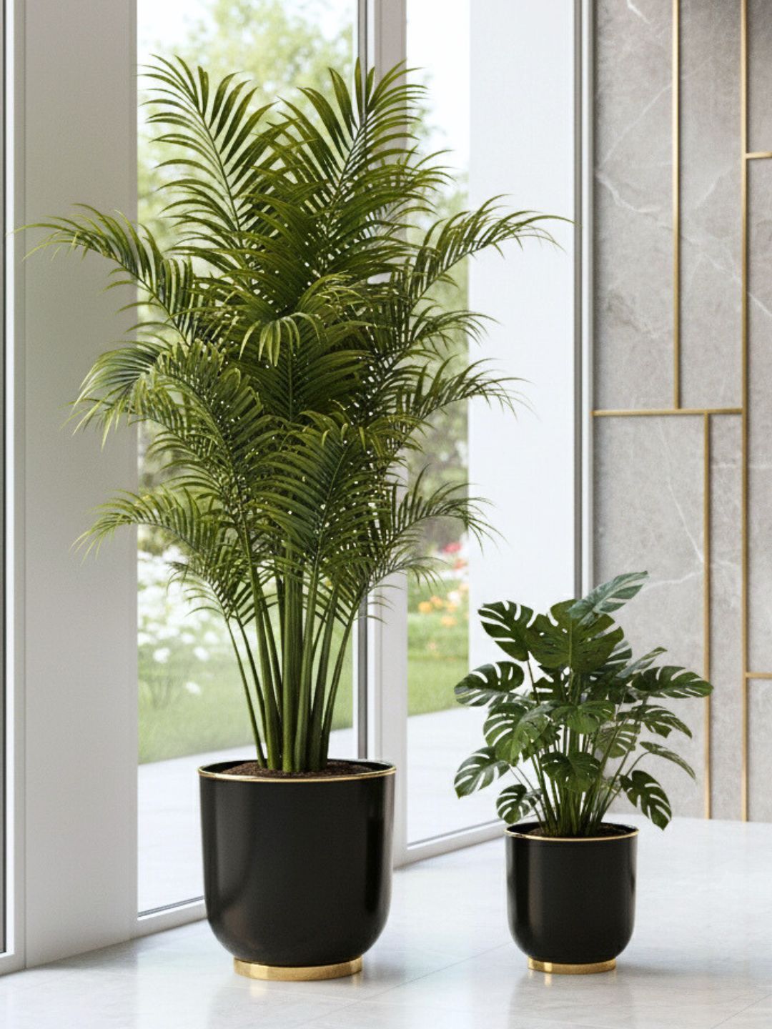 BEHOMA Black 2 Pieces Floor Metal Planters
