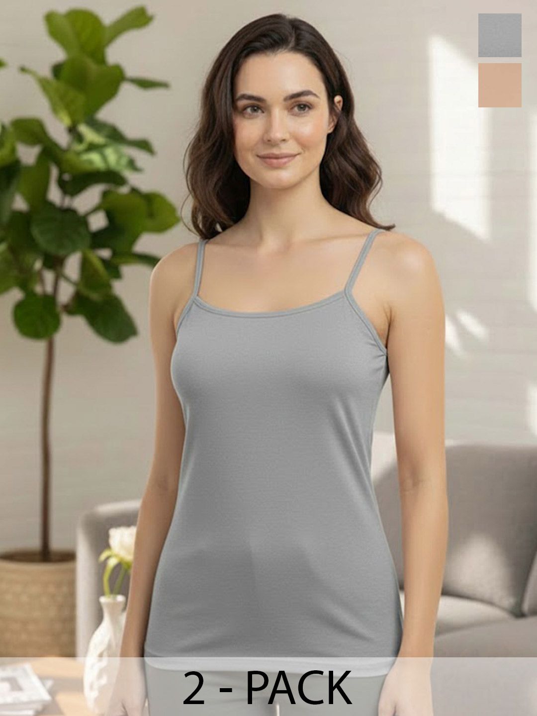 SHOPPY VILLA Pack Of 2 Seamless Camisole With Shelf Bra