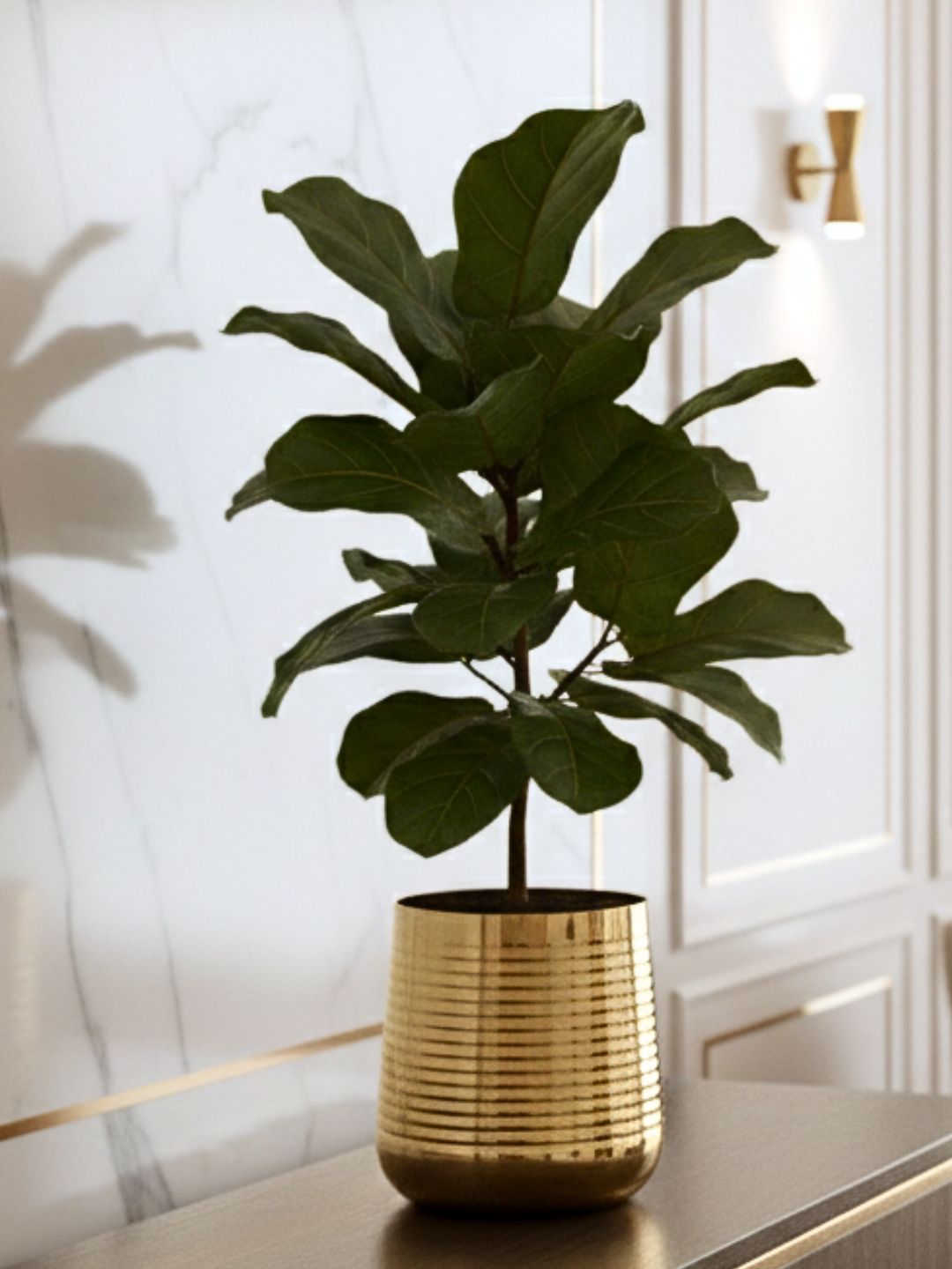 BEHOMA Gold Toned Small Metal Ribbed Planter