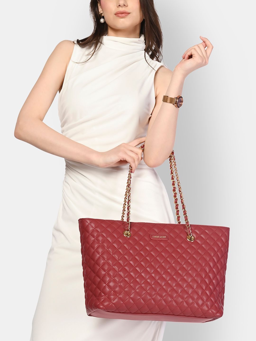 LAVIE LUXE LAVIE LUXE Textured Structured Tote Bag with Quilted