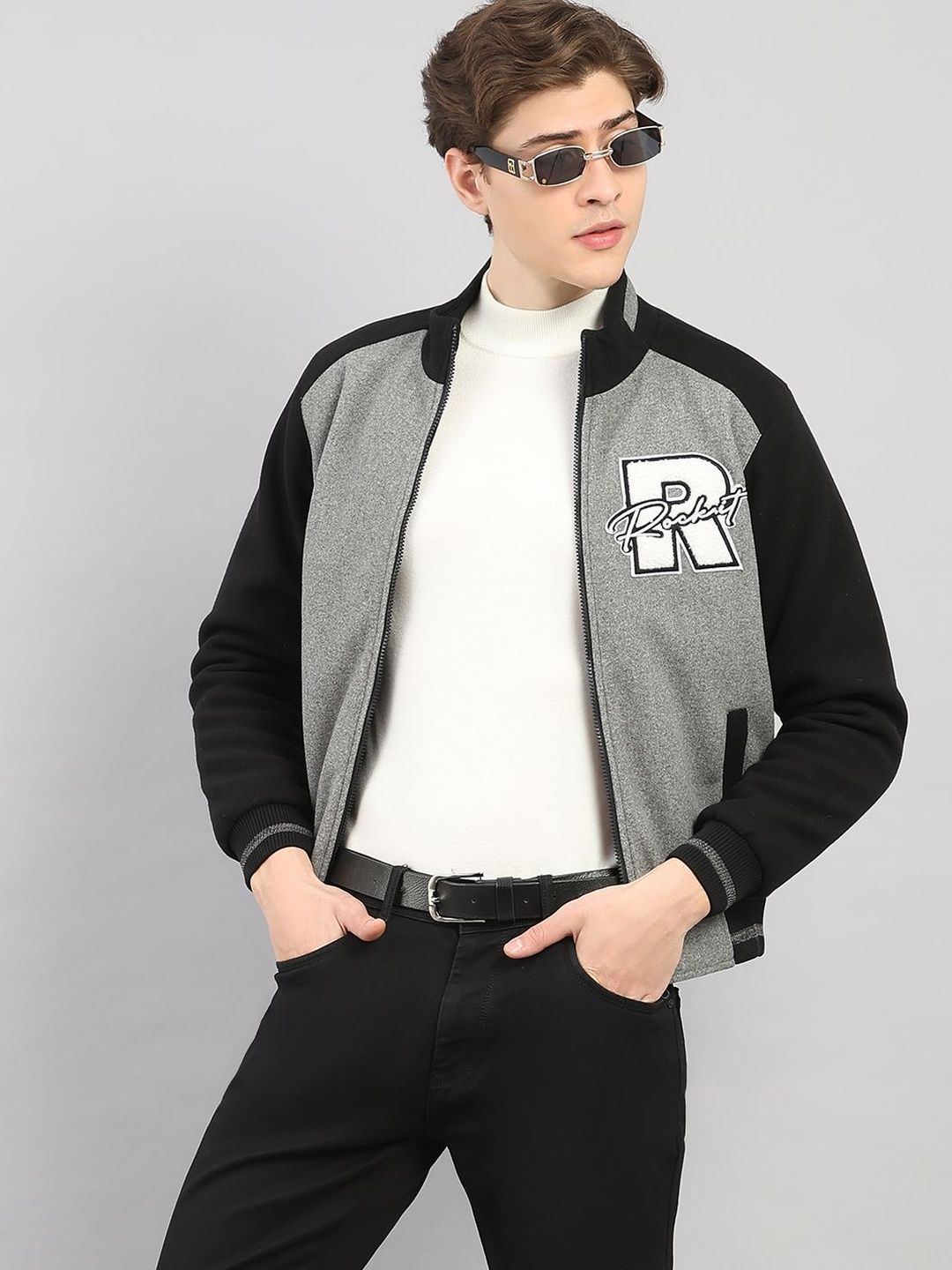 rock.it Men Brand Logo Colourblocked Outdoor Bomber with Embroidered Jacket