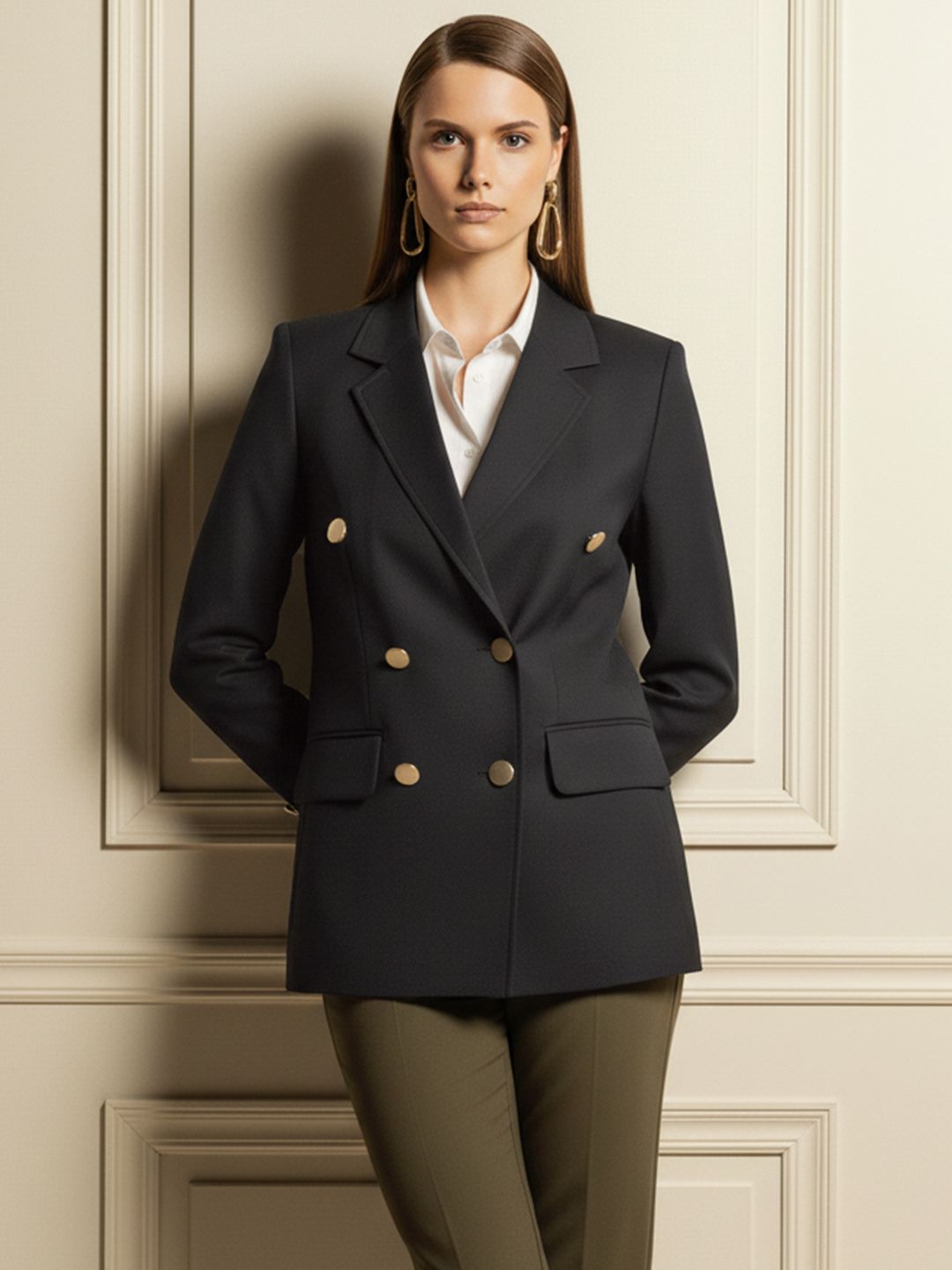 Chemistry Notched-Lapel Collar Double-Breasted Blazer
