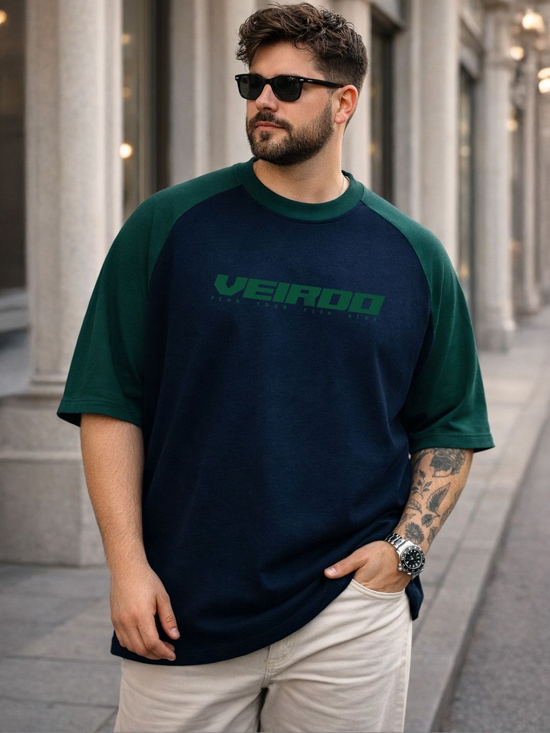 VEIRDO Men Typography Printed Pure Cotton T-shirt