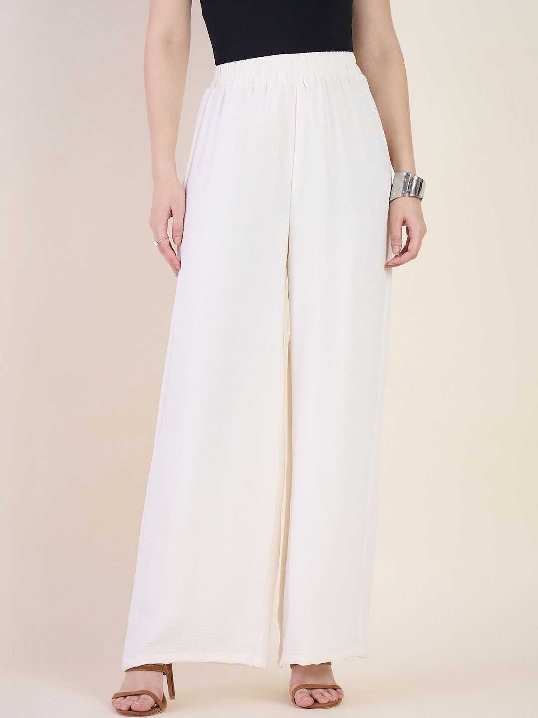 Women High-Rise Trousers aayu Women Relaxed High-Rise Wrinkle Free Trousers