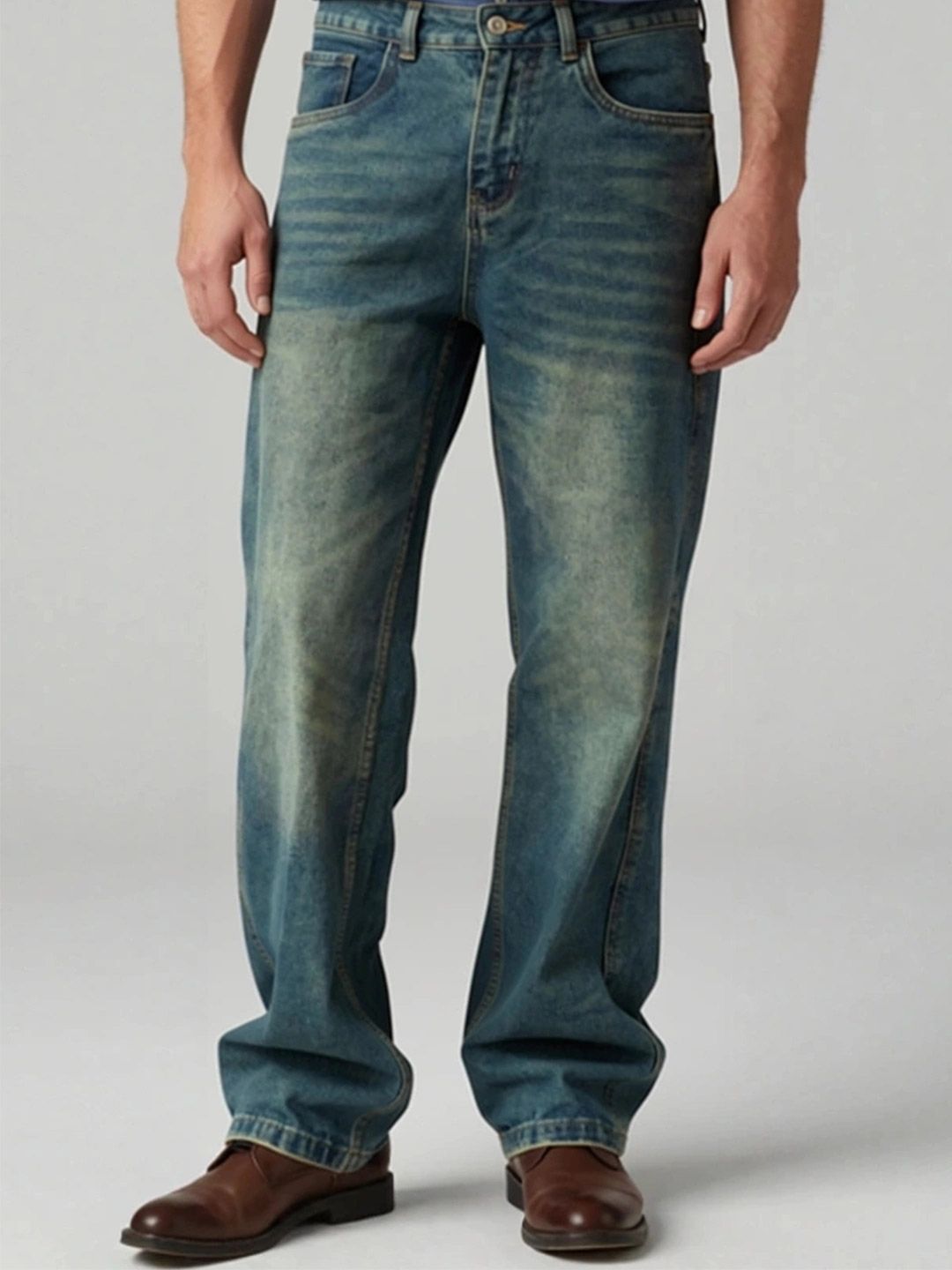 ANDREW HILL Men Regular Fit Mid-Rise Heavy Fade Jeans