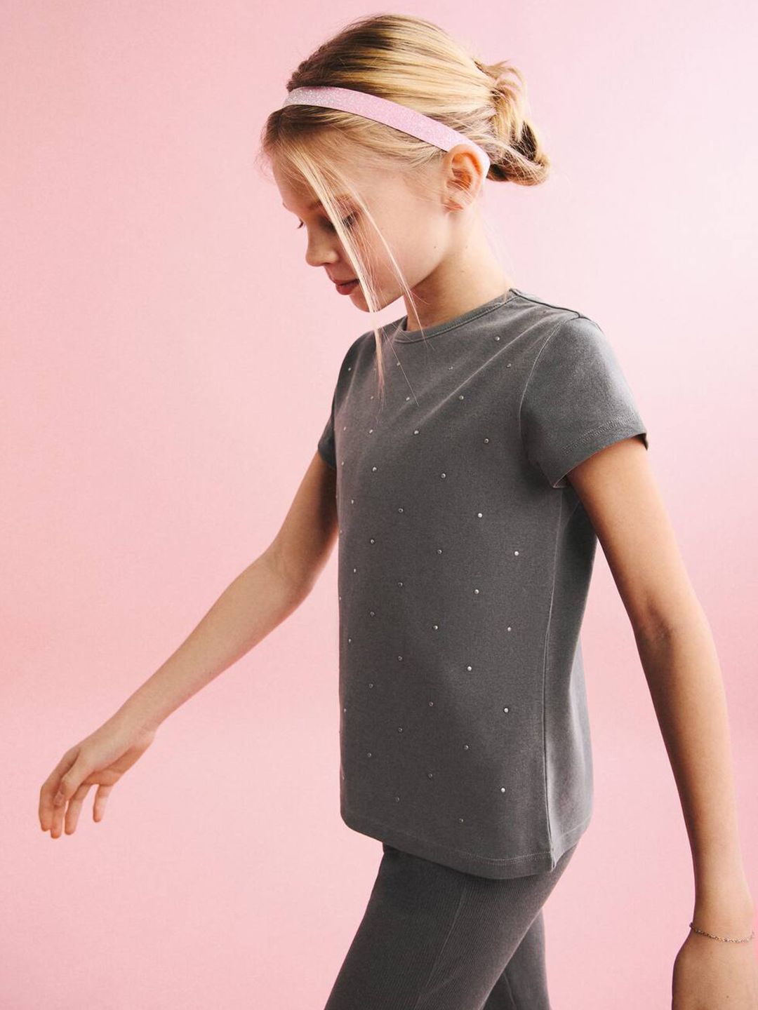 Mango Kids Girls Stud Detailing T-shirt