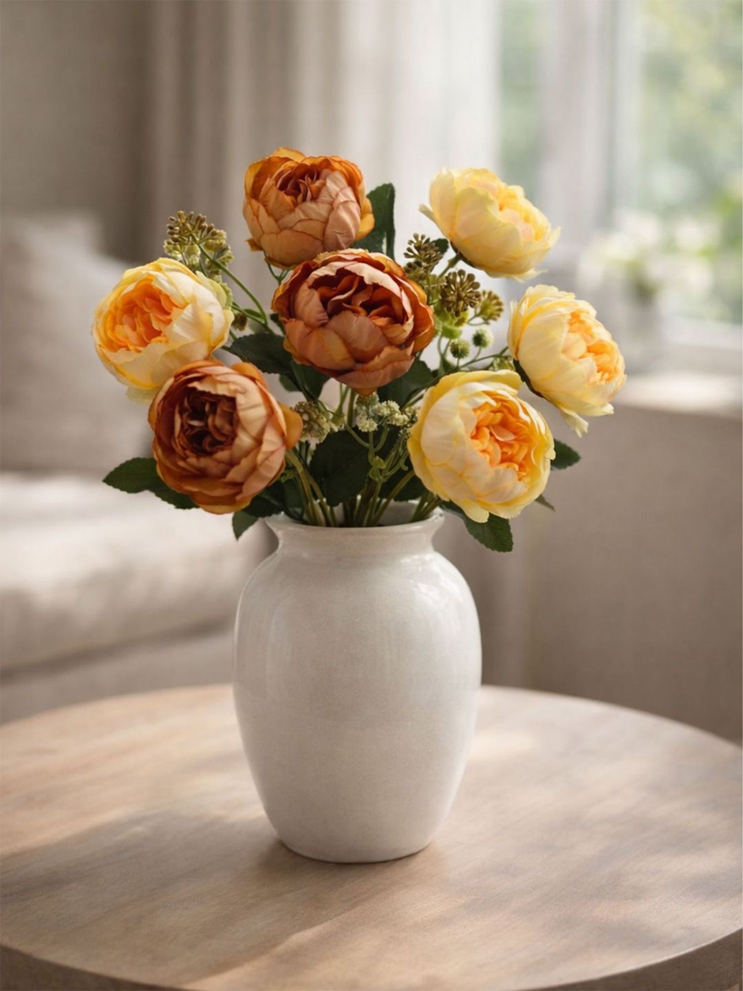 ARTSY ARTSY Coffee Brown & Green Peony Artificial Flower