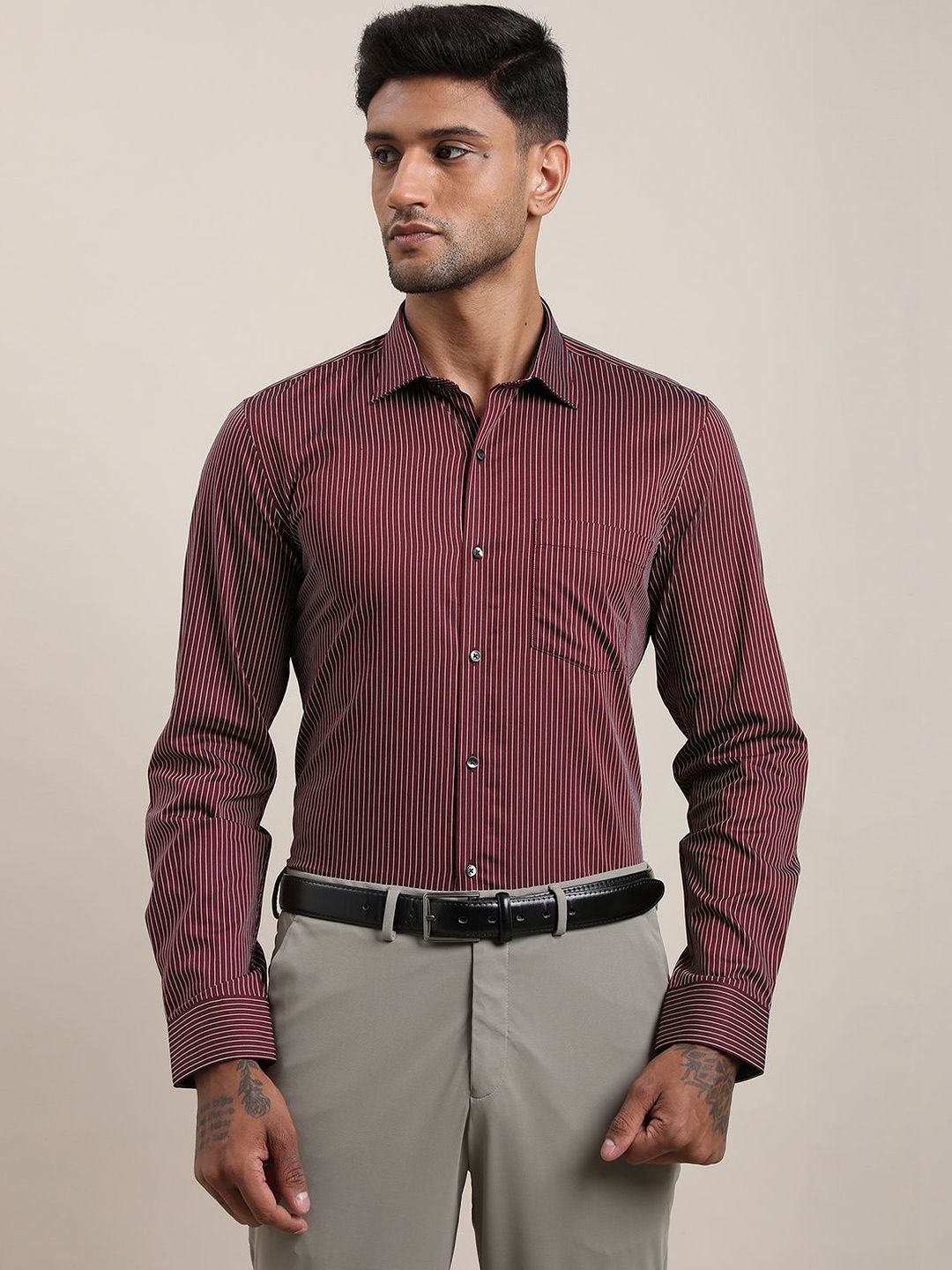 Turtle Men Standard Slim Fit Striped Formal Shirt