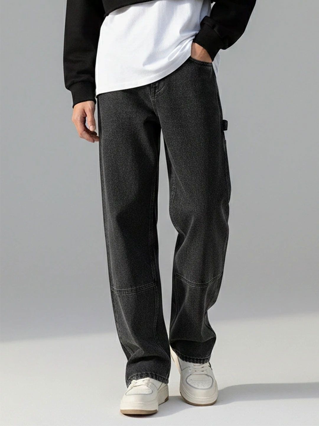 ANDREW HILL Men Wide Leg Mid-Rise Dark Jeans