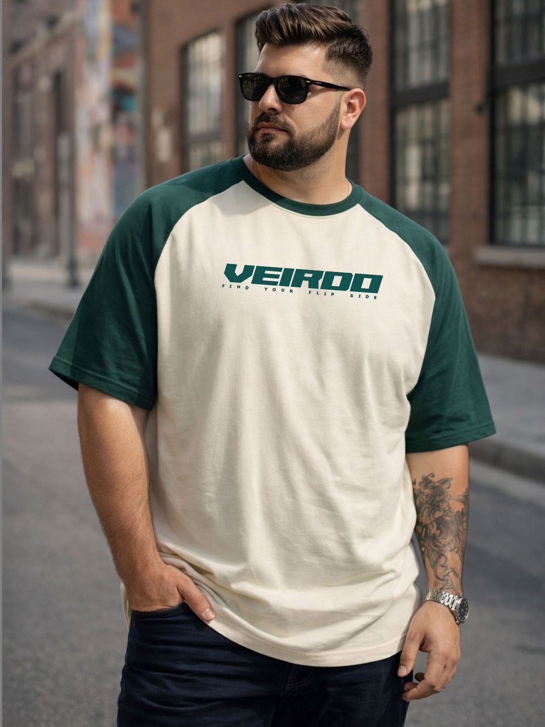 VEIRDO Men Typography Printed Pure Cotton T-shirt