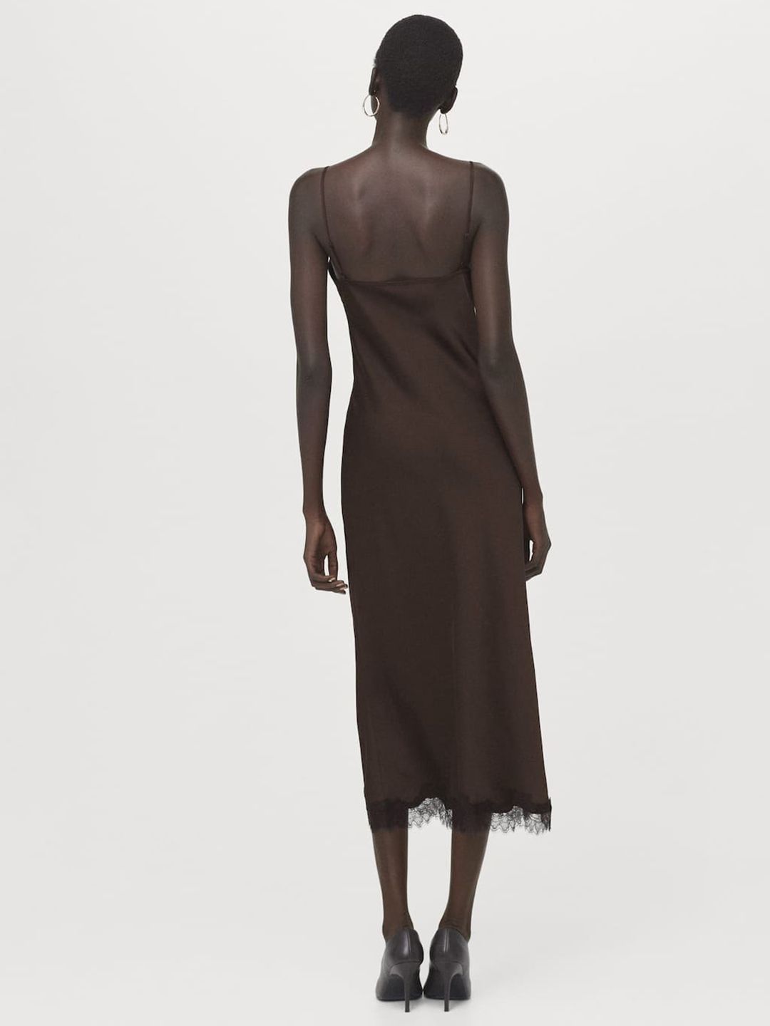 Satin Lace Inserts A-Line Midi Dress