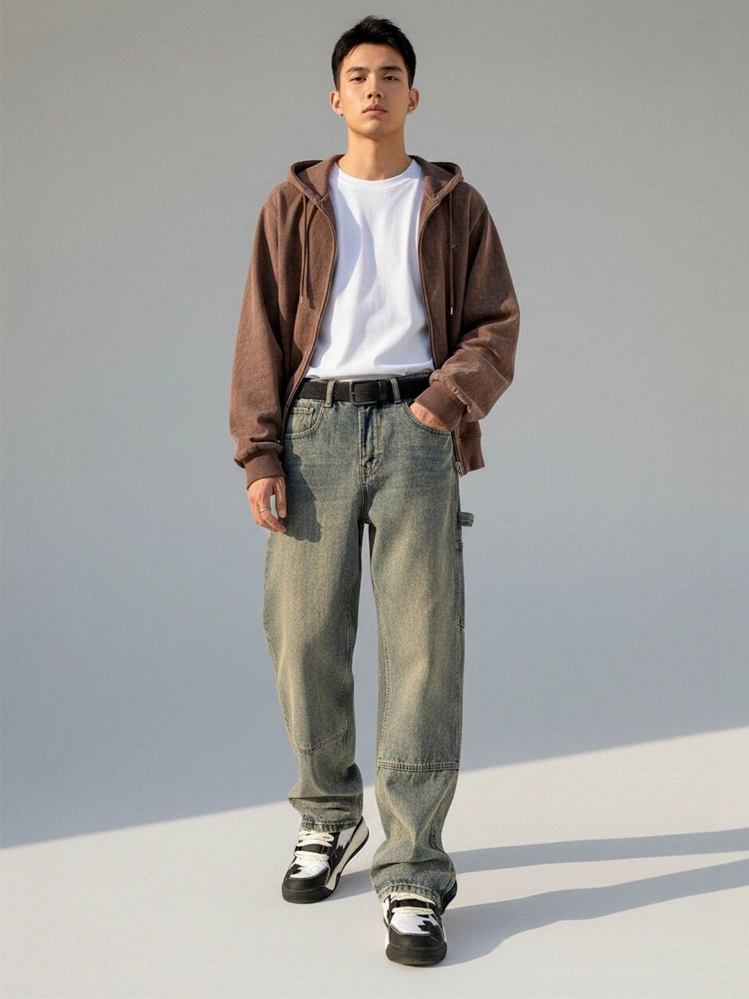 ANDREW HILL Men Wide Leg Mid-Rise Medium Shade Jeans