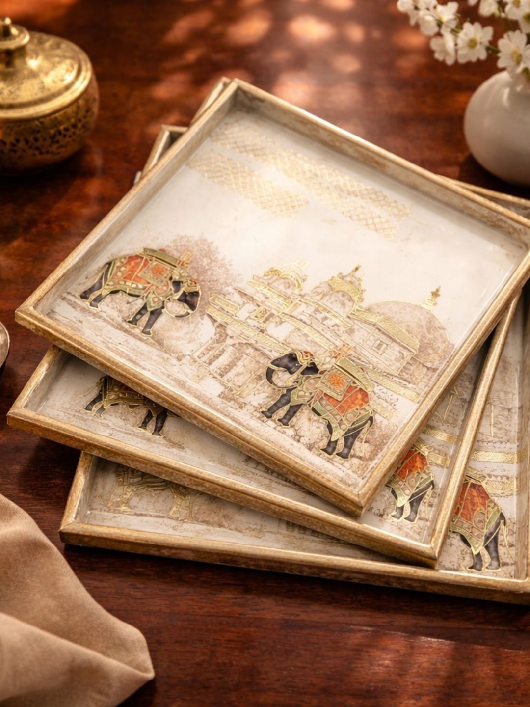 DULI Cream-Coloured 2026 MDF 3 Pieces Easy to Clean Serving Tray