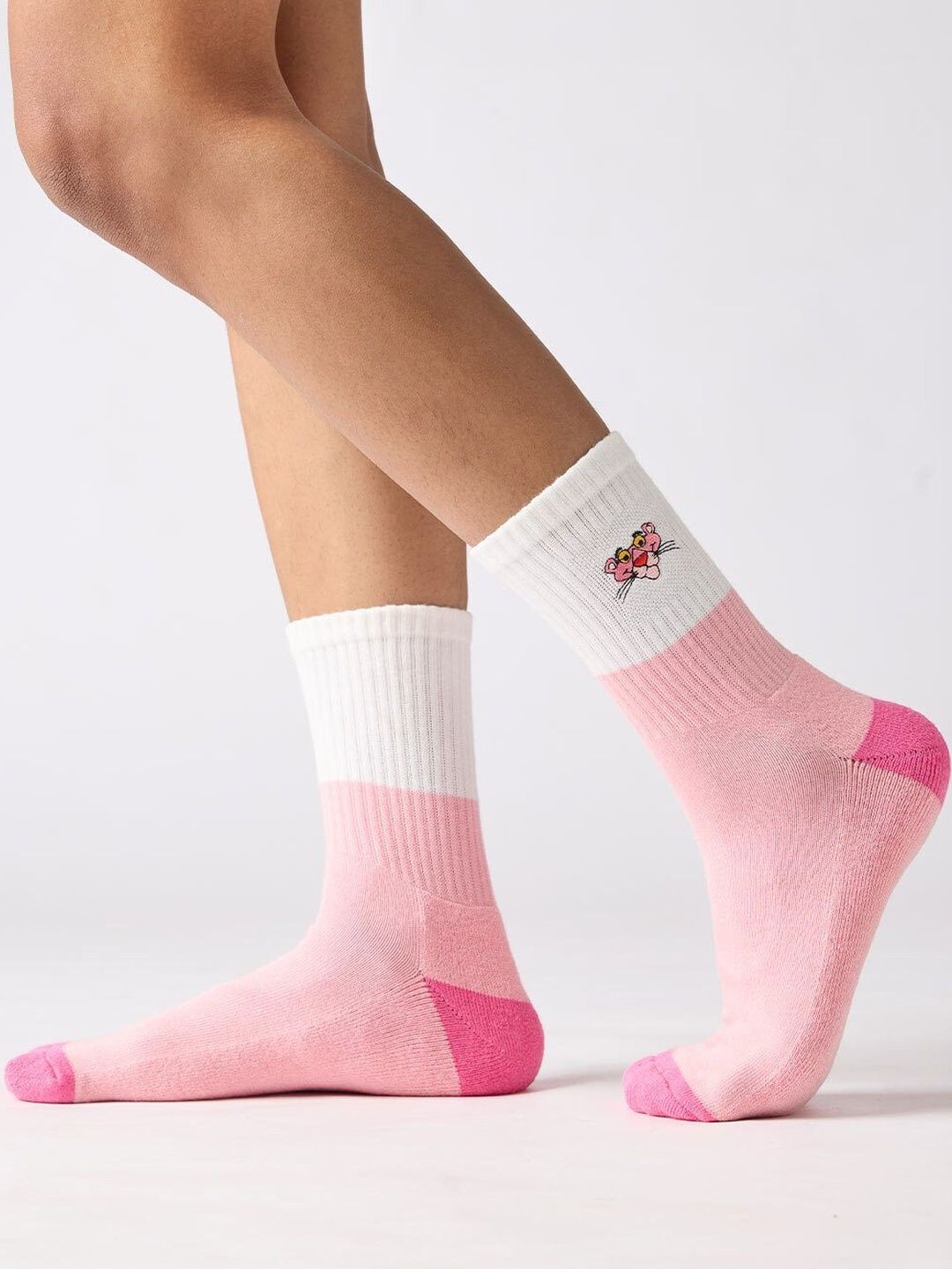 The Souled Store Unisex Pink Panther Embroidered Pink Socks