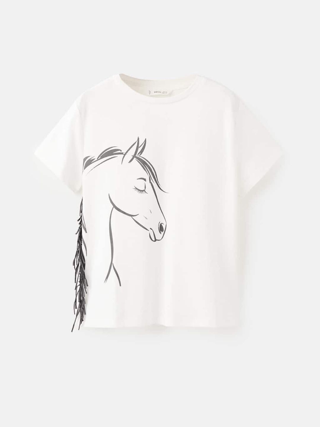 Mango Kids Mango Kids Girls Animal Graphic Print Pure Cotton Top with Tassels